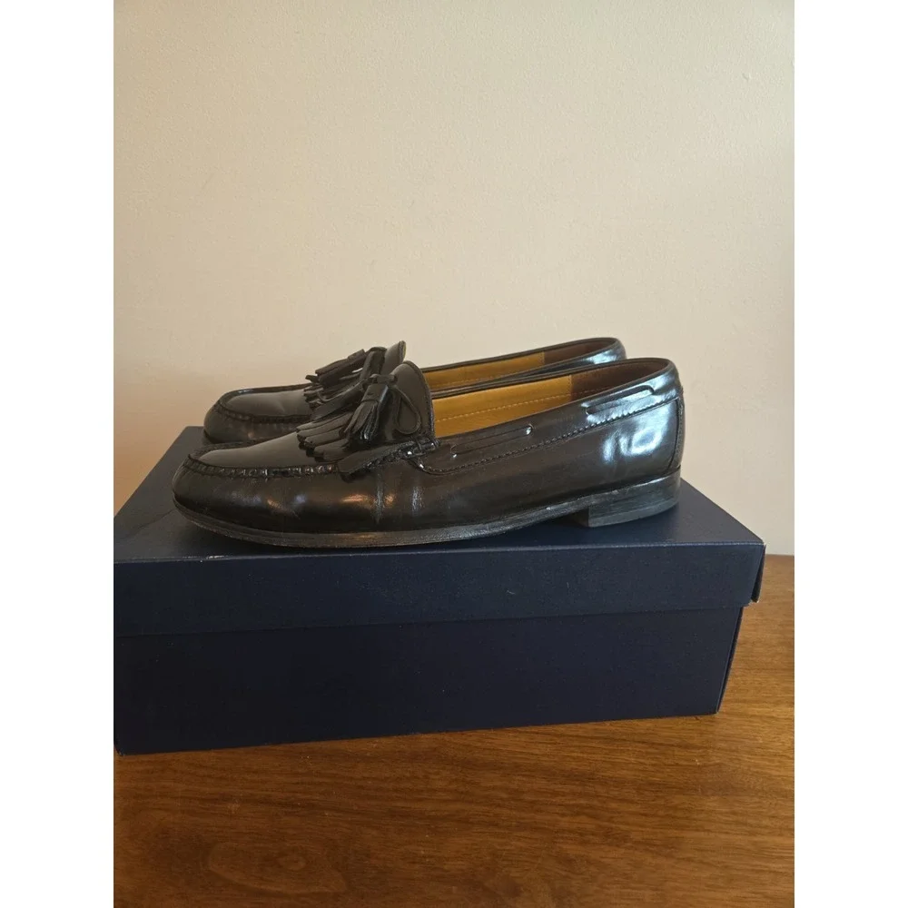 COLE HAAN Mens Pinch Tassel Black Leather Loafers 11 D C02691